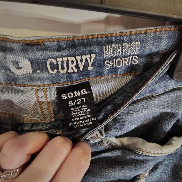 S.O.N.G. Curvy High Rise Distressed Blue Denim Shorts Size 5/27 - Picture 3 of 4